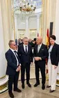 Miguel &Aacute;ngel S&aacute;nchez De la Morena; vicepresidente de FIJET, Embajador Extraordinario y Plenipotenciario de la Federaci&oacute;n de Rusia en el Reino de Espa&ntilde;a y el Principado de Andorra, Excmo. Sr. Yuri Klimenko, Miguel &Aacute;ngel Gonz&aacute;lez Su&aacute;rez, presidente de FIJET Espa&ntilde;a, y la directora de Relaciones Institucionales, Irina Bokhan.