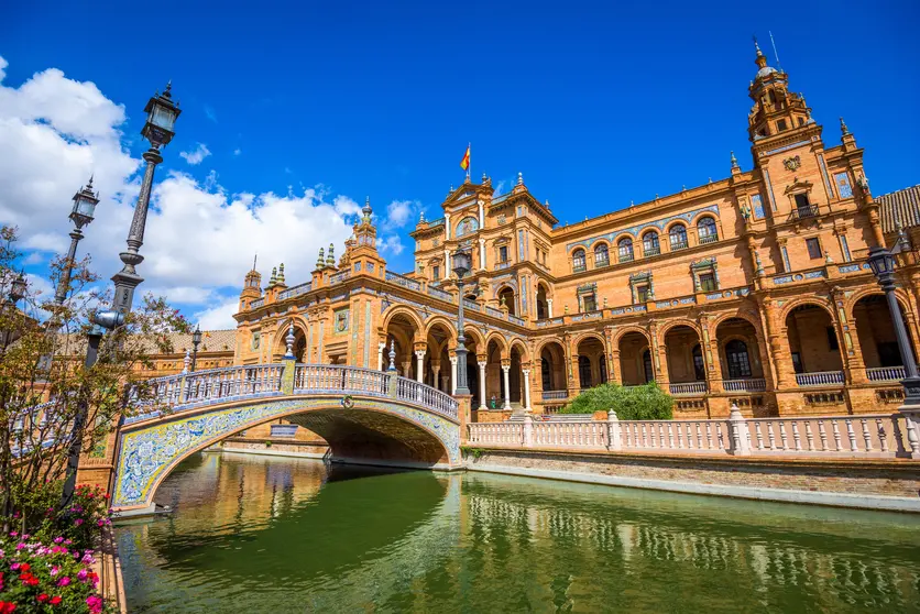 Seville, Spain at Spanish Square (Plaza de Espana).