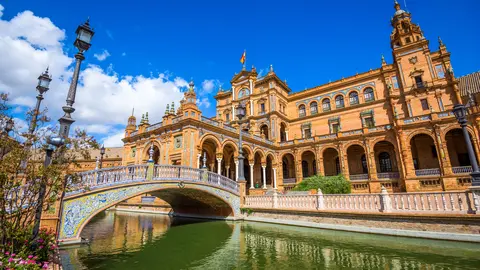 Seville, Spain at Spanish Square (Plaza de Espana).